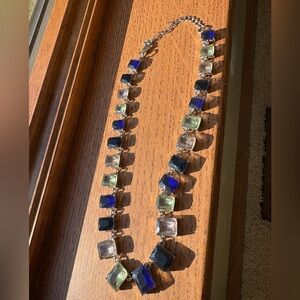 Sparkling Blue and Green Faceted Crystals Necklace 🩵💙Silver Tone 20”